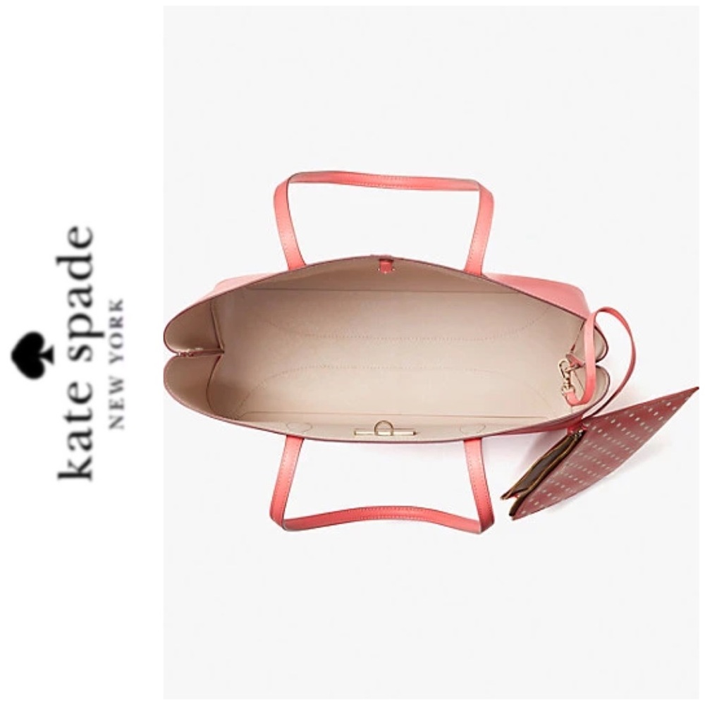 NWT Kate Spade leather tote and wristlet peach - Picture 4 of 8